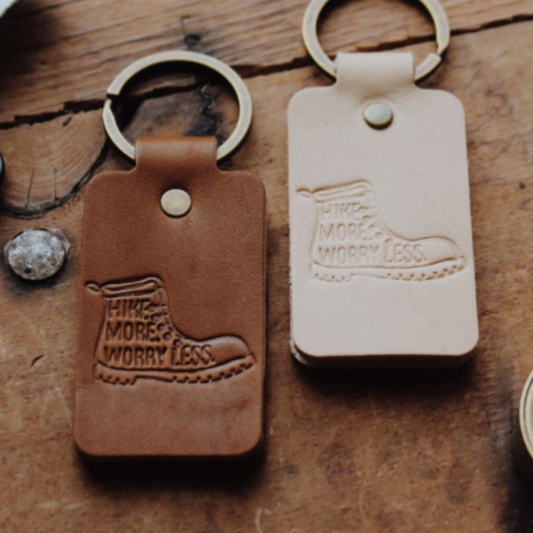Double Sided Hike More Leather Keychain Key Fob