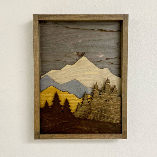 6 x 9 Layered Mountain with Pine Trees